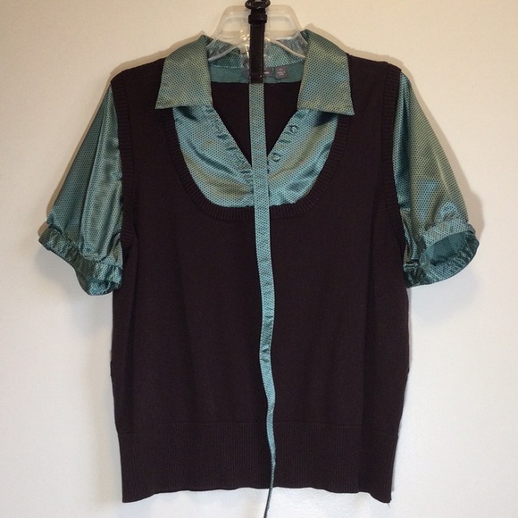 Apt. 9 Tops - Apt. 9 Sweater/Blouse with belt, brown/turquoise, size 1X